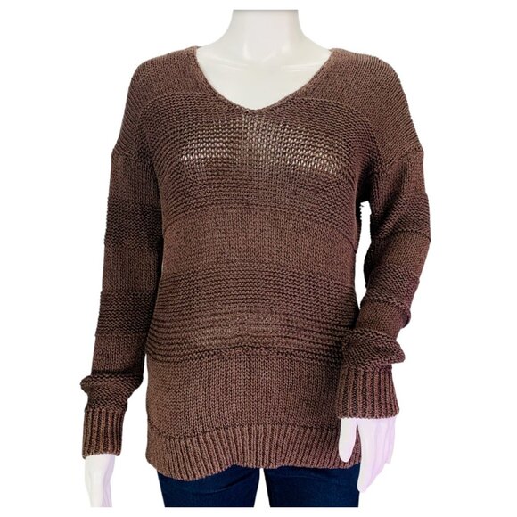 Tommy Bahama Womens Sweetzer V Neck Pullover Loose Knit Sweater Brown Size M - Picture 2 of 11